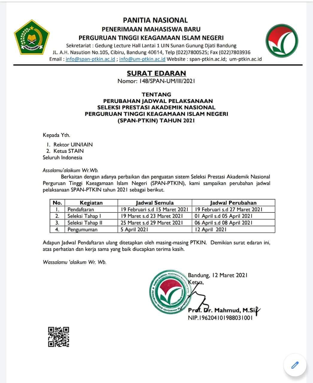 Surat Edaran Perubahan Jadwal Pelaksanaan Span Ptkin 2021 Stain Bengkalis Riau Sekolah Tinggi Agama Islam Negeri Bengkalis Kampus Melayu Kampusmelayu Ac Id