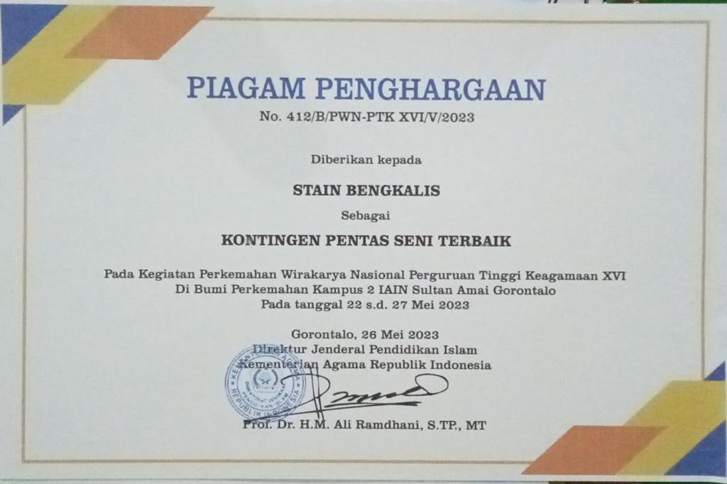 STAIN Bengkalis Raih Penghargaan Pentas Seni Terbaik PWN PTK XVI Gorontalo